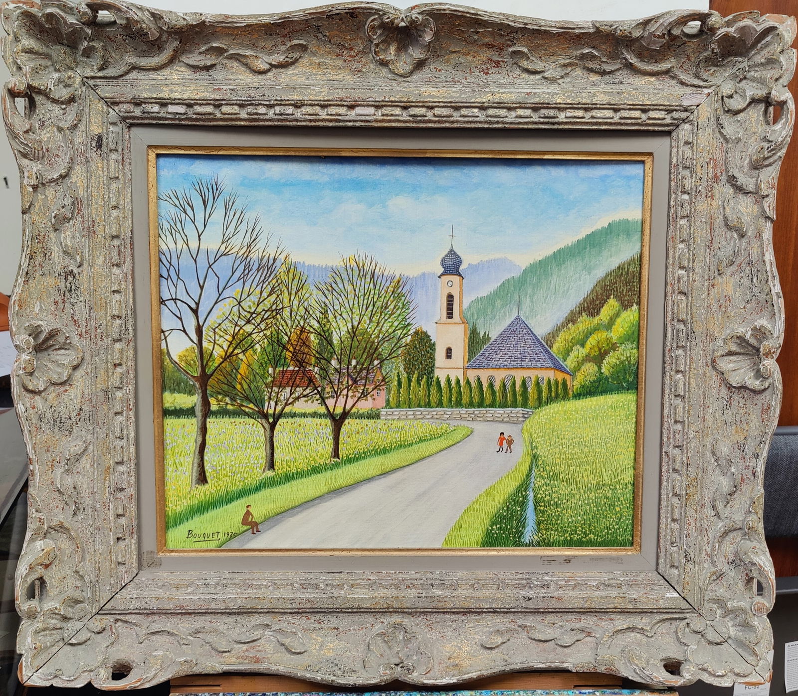 Andre Bouquet O/C Naive French Folk Art Church, Alsace (1 of 6)