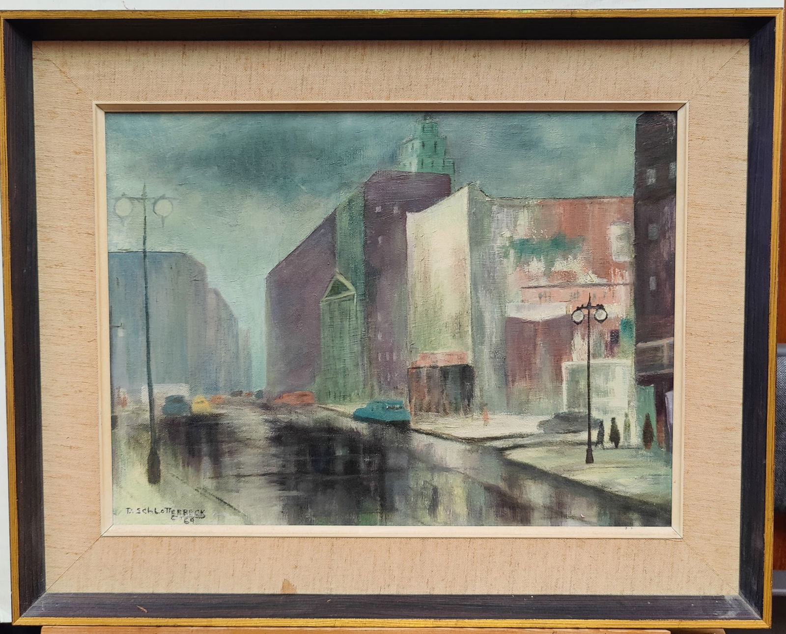 D Schlotterbeck O/C Modernist Cityscape Painting, 1969 (1 of 4)