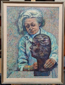 Ken Bank O/C Painting Sculptor, Modern Pointilism, 1977