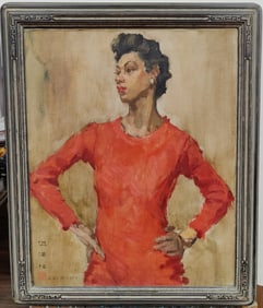 David Wu Ject Key O/C Portrait of a Woman in a Red Dress