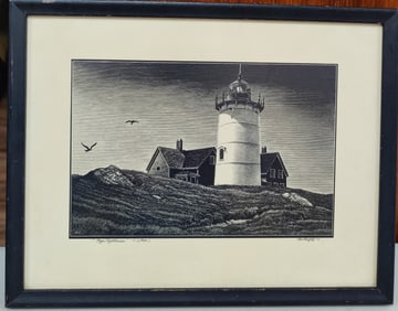 Asa Cheffetz Woodcut Engraving Cape Lighthouse, Mass.