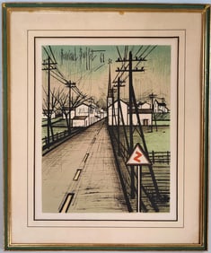 After Bernard Buffet Lithograph La Route, Town , c. 1960s