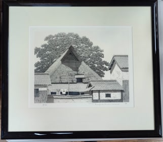 Ryohei Tanaka L/E Aquatint "House with Big Tree", 1992