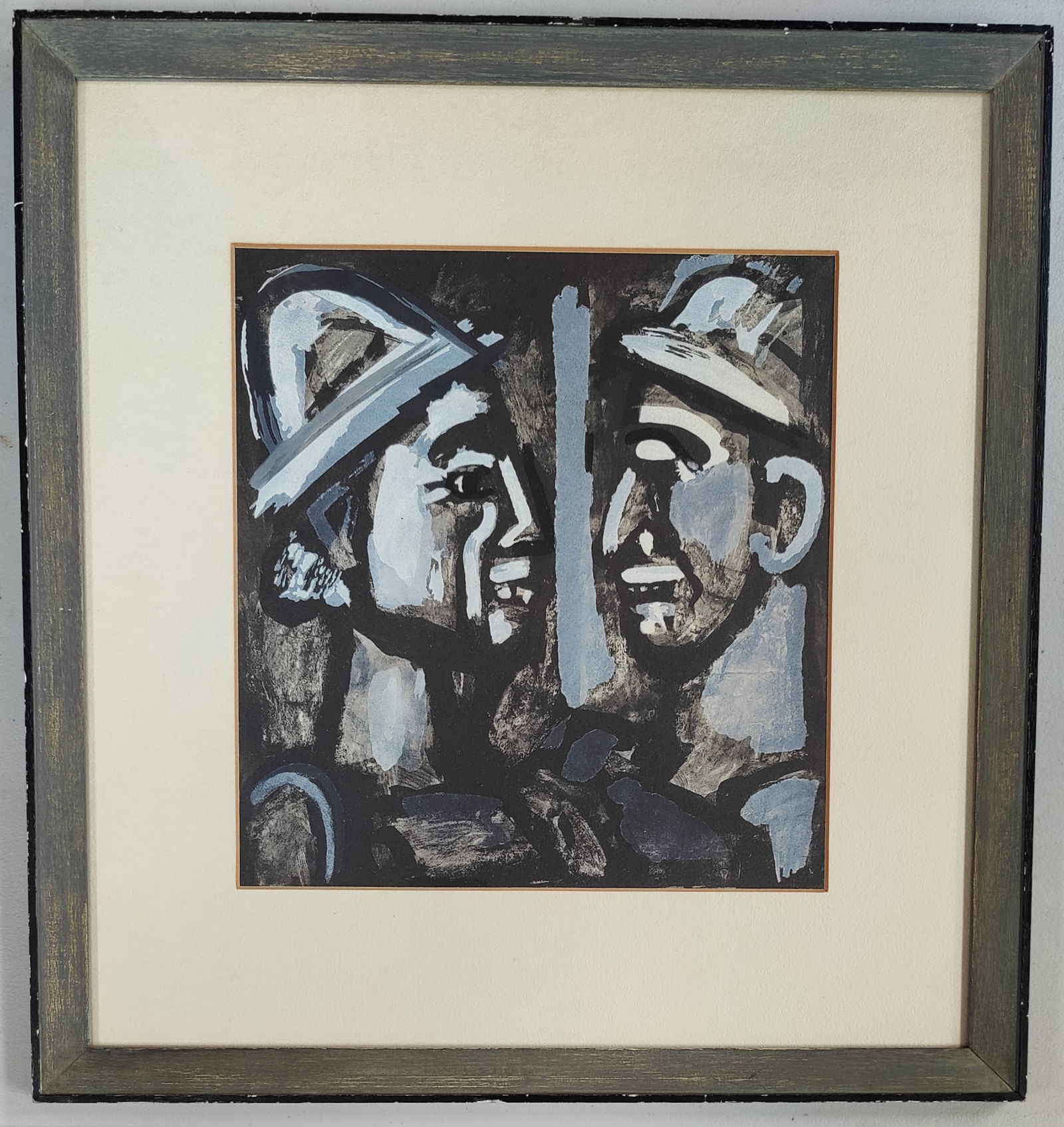 Georges Rouault Lithograph Titled Face a' Face: After Georges Dominique Rouault (France, 1904 - 2002) titled "Face a` Face", lithograph c. 1930s in good condition. Ink River Gallery, New Jersey label verso. 11" x 11.5" sight"