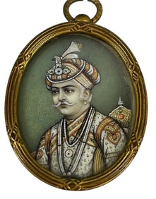 19th Century Portrait Miniature Akbar the Great in John Wanamaker Bronze Frame