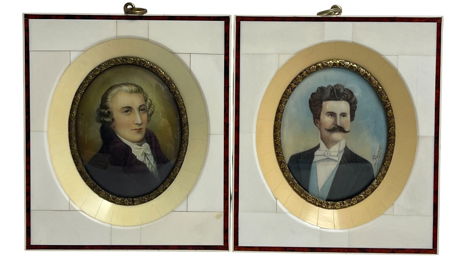 (2) 19th Century Portrait Miniatures Franz Joseph Haydn & Johann Strauss Sohn (1 of 4)