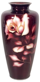 Vintage Ando Jubei Japanese Ginbari Blood Red Rose Vase