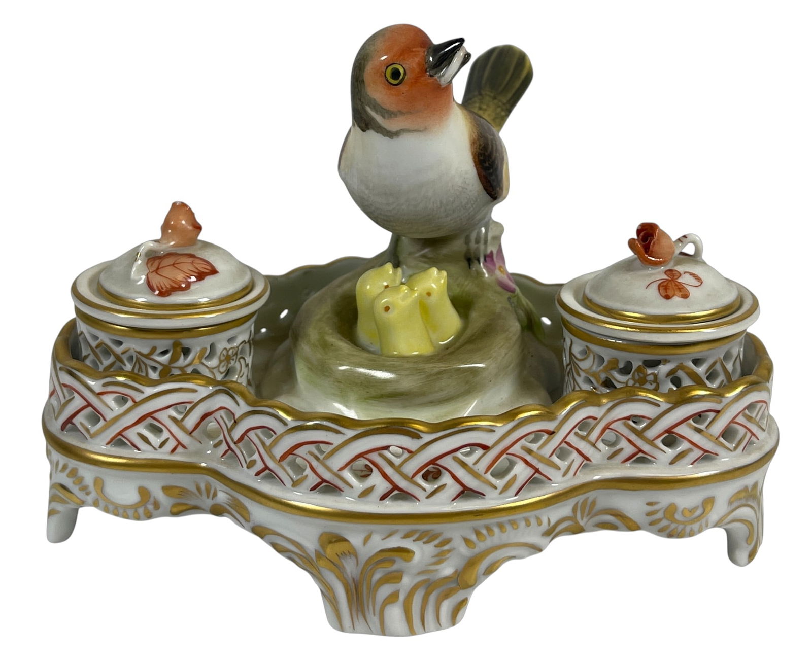 Vintage Herend Rothschild Bird Porcelain Double Inkwell (1 of 8)