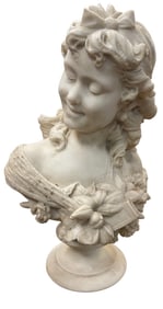 c1920 After Pietro Bazzanti Cast Stone Bust of a Girl