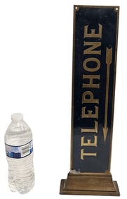Antique Enamel & Brass Telephone Flange Sign