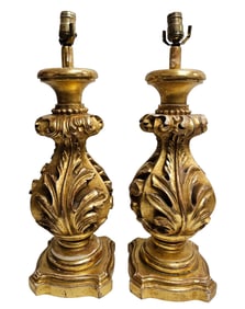 Pair Italian Baroque Carved Gilt Wood Lamps
