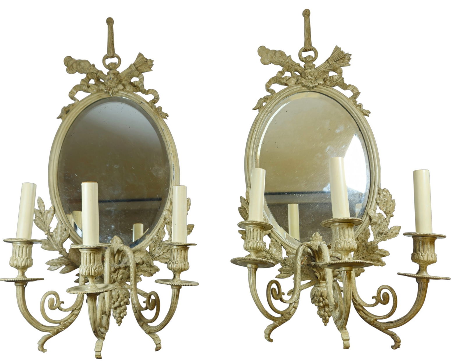 Pair 3 Light Painted Bronze Sconces (1 of 7)