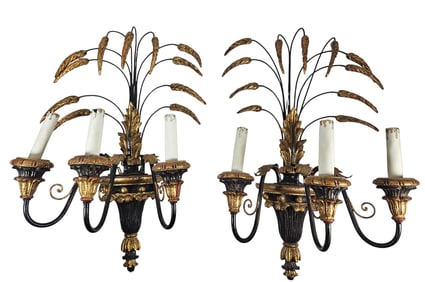 Pair Italian Gilt Wood & Tole Sconces
