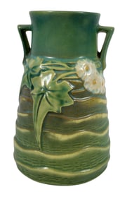 Roseville Art Pottery Green Luffa Two Handle Vase