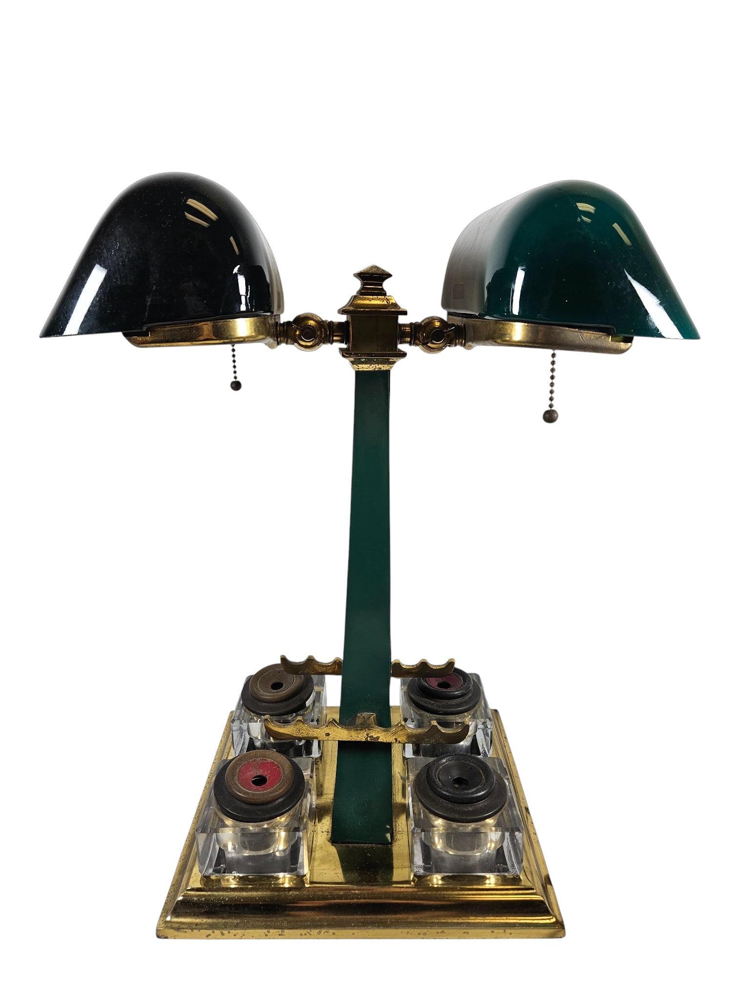 c1910 Emeralite Double Bankers Lamp with Inkwells (1 of 11)
