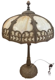 Art Nouveau Caramel 8 Panel Slag Glass Lamp