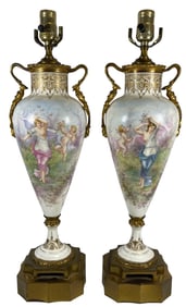 Pair 19th Century French Sevres Style Porcelain Table Lamps