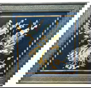 Large Florentine Pietra Dura Inlaid Gilt Framed Plaque with Butterflies