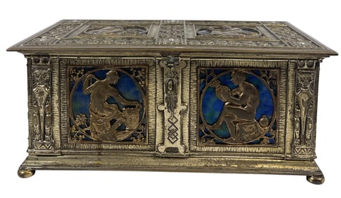 c1920 Oscar Bach Bronze & Enamel Humidor