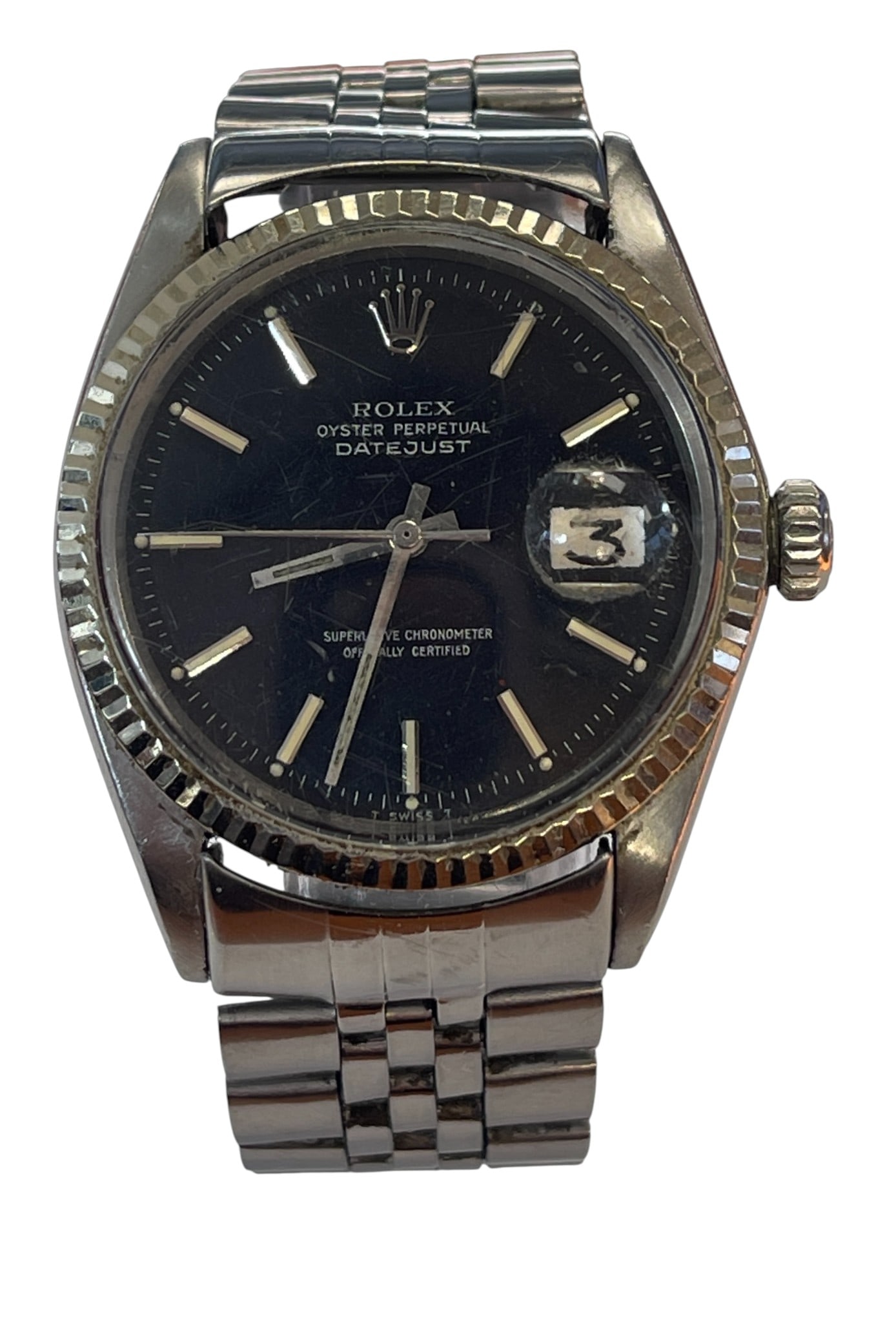 Vintage 2005 Men's Rolex Oyster Perpetual Date Just: Both inside case and at the 6 o'clock are numbered 1601. Serial D601756. Case Size: 36mmx36mm - Movement: Automatic. Stainless steel band. Overall good condition, please see all photos.