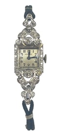 Art Deco Diamond & Platinum Ladies Wrist Watch 14k Clasp