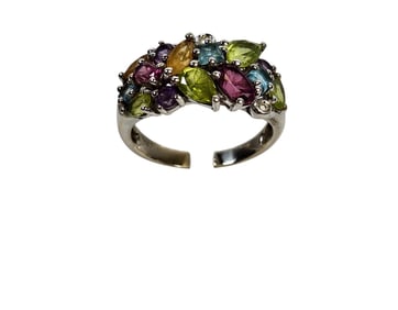 Vintage 18k White Gold Diamond & Multi Gemstone Ring size 8