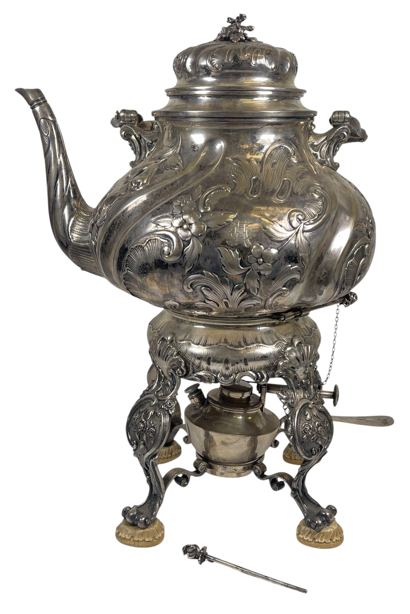 c1910 Austrian Repousse Silver Tea Kettle on Stand (1 of 12)