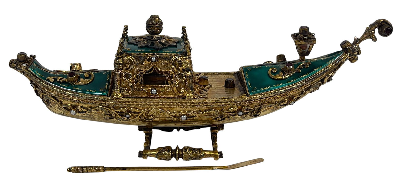 Vintage Enamel over Gilt Sterling Silver Gondola with Garnets & Pearls (1 of 8)
