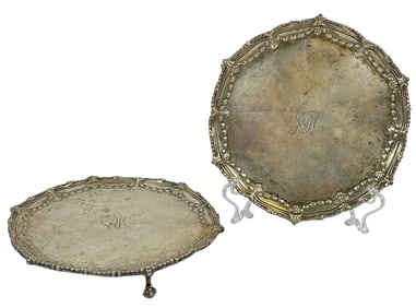 Pair c1770 London England Sterling Silver Footed Salver