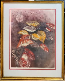 Anne Walker Intaglio Etching Titled Prunus, Red Flowers