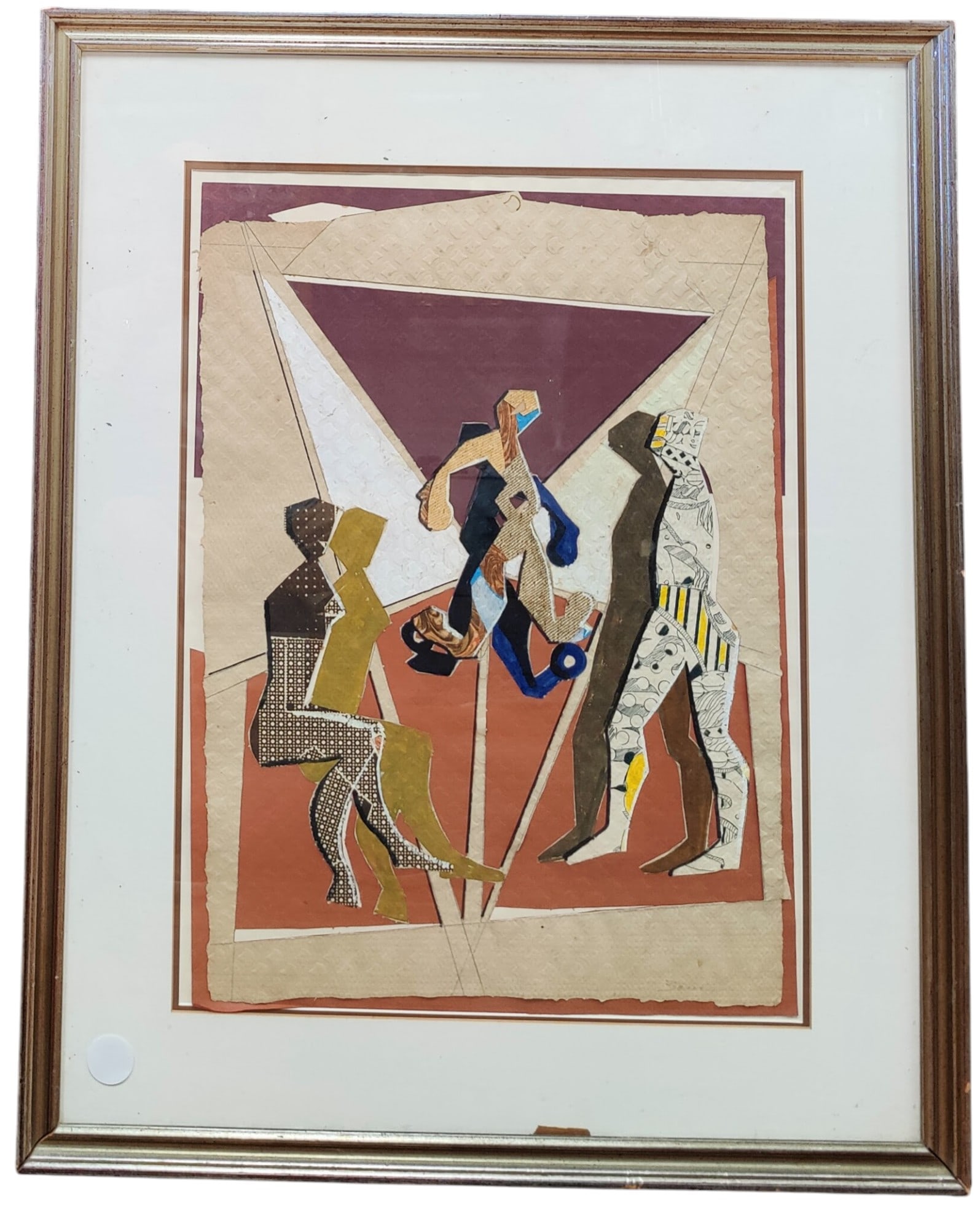 Paolo Boni M/M & Collage, Pencil and Pen Titled Exploit: Paolo Boni (Italy, 1925 - 2017) original work of modernist abstract figures in mixed media. Work is float mounted and in good condition overall. Period framed. Signed in pencil lower right. Notation l