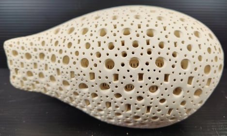 Alexander Ney White Terracotta Abstract Fish Sculpture