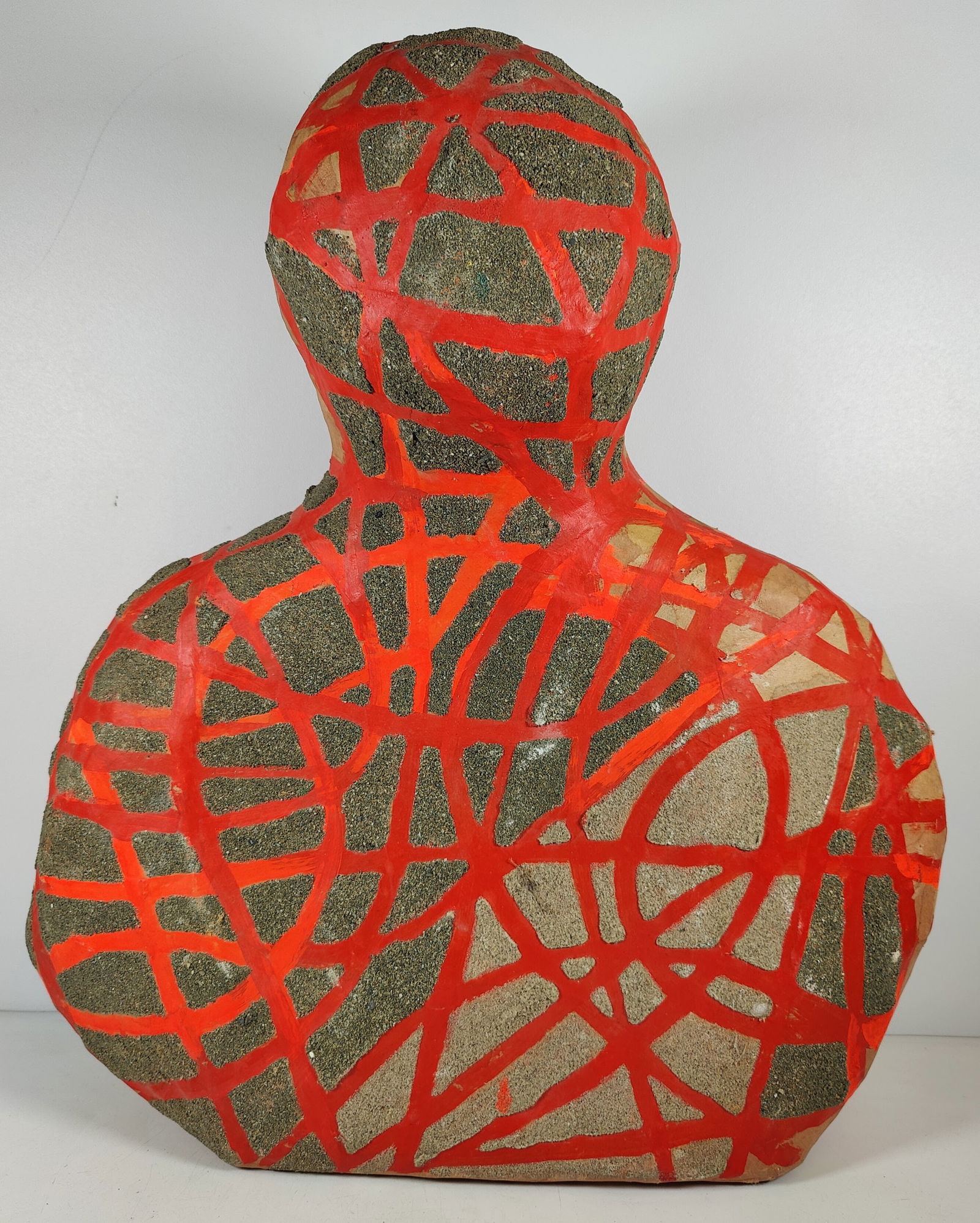 Alexander Ney Large Abstract Papier Mache Torso & Head: Alexander Ney (Russian Federation, New York, France, b. 1939 - ) large Papier Mache abstract head and torso Sculpture. Sculpture has red painted stripes throughout and sections of applied concrete blo
