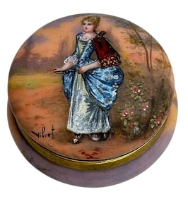 19th Century French Enamel on Copper Hinged Box Signed Vibert