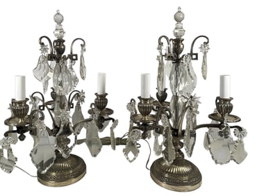 Pair Louis XV Style 3 Light Silvered Bronze Girandoles