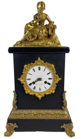 19th Century Napoleon III Bronze & Black Marble Mantel Clock