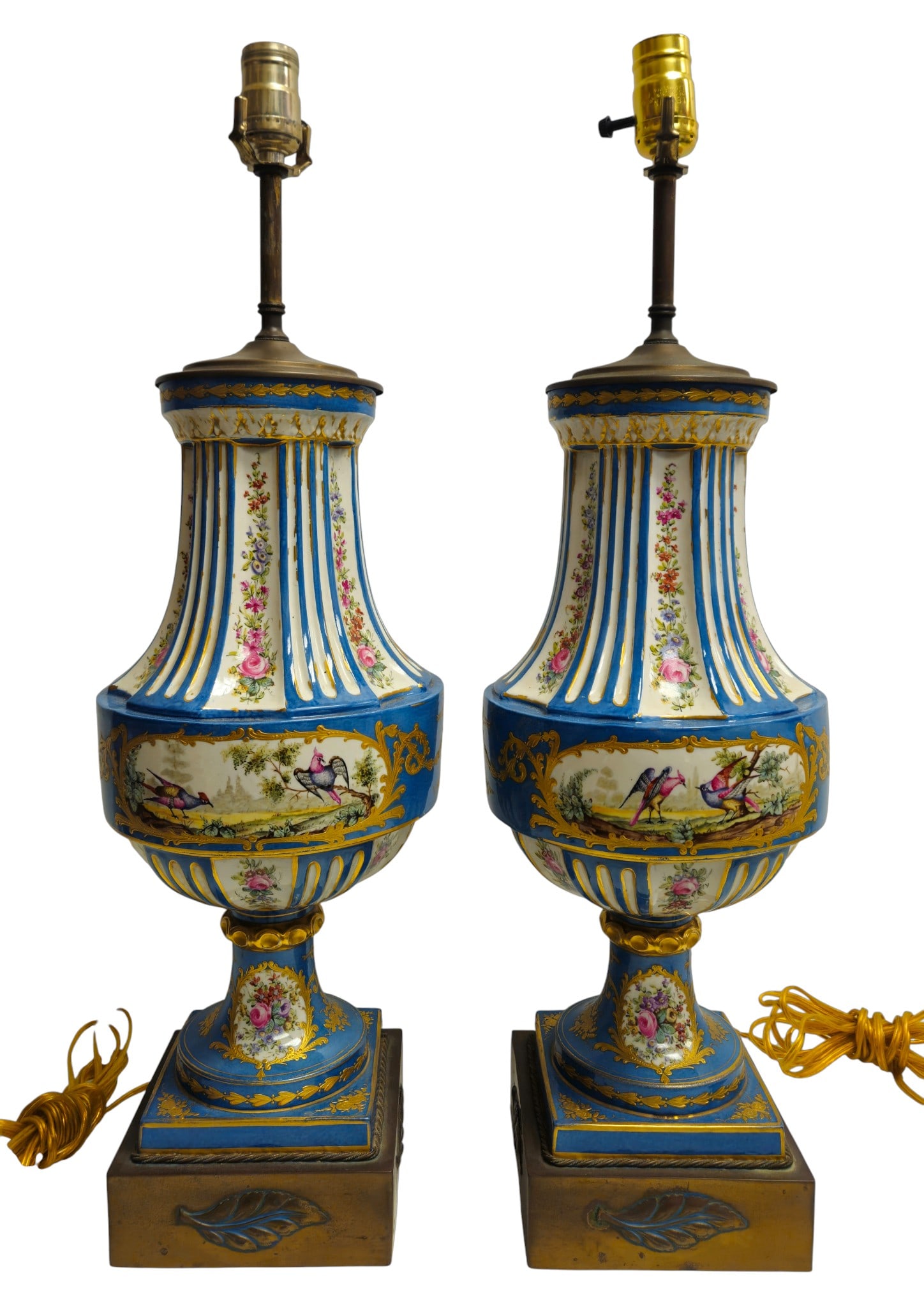 Pair 19th Century French Sevres Style Bleu Celeste Hand Painted Porcelain Lamps (1 of 7)