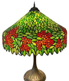 Large Signed Handel Base & Leaded Glass Shade Lamp