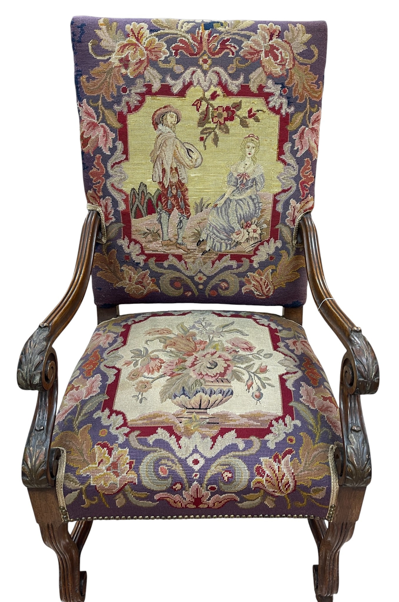 19th Century French Louis XVI Style Walnut Needlepoint Chair (1 of 6)