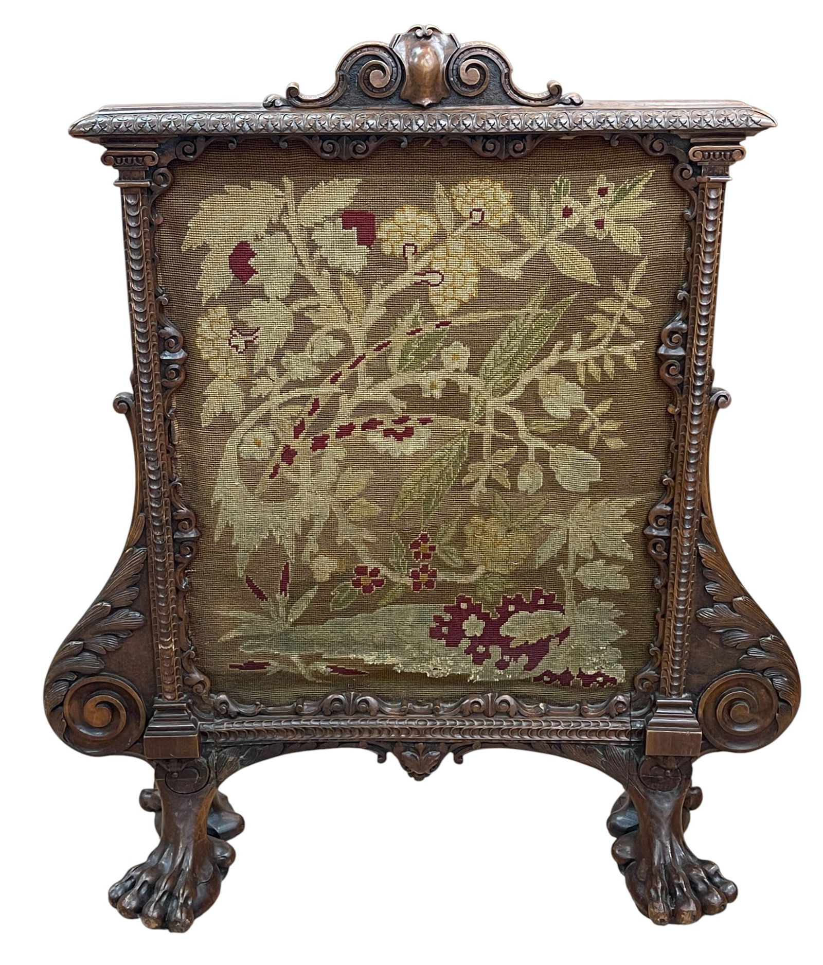 Heavily Carved Victorian Needlepoint Fire Screen (1 of 5)