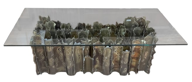 Mid Century Brutalist Silas Seandel Studios Cut Brass 'Cathedral' Coffee Table