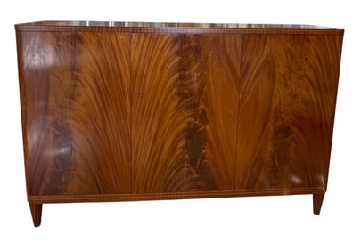 Mid Century Sweedish Flame Grain Mahogany Linen Cupboard