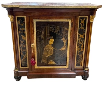 Attb. Herter Brothers Rosewood Bronze Mounted Marble Top Credenza w Asian Panels