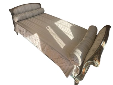 Louis XVI Style Parcel Gilt Turquoise Day Bed w/ Custom Box Spring