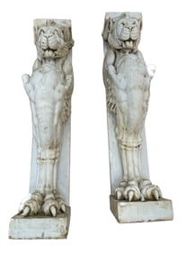 Pair 19th Century Carved Marble Griffin Architectural Elements