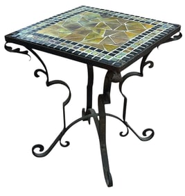 Steuben Wrought Iron & Mosaic Glass Tile Top Table