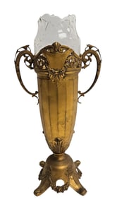 Art Nouveau Kaiserzinn Gilt Metal & Crystal Vase