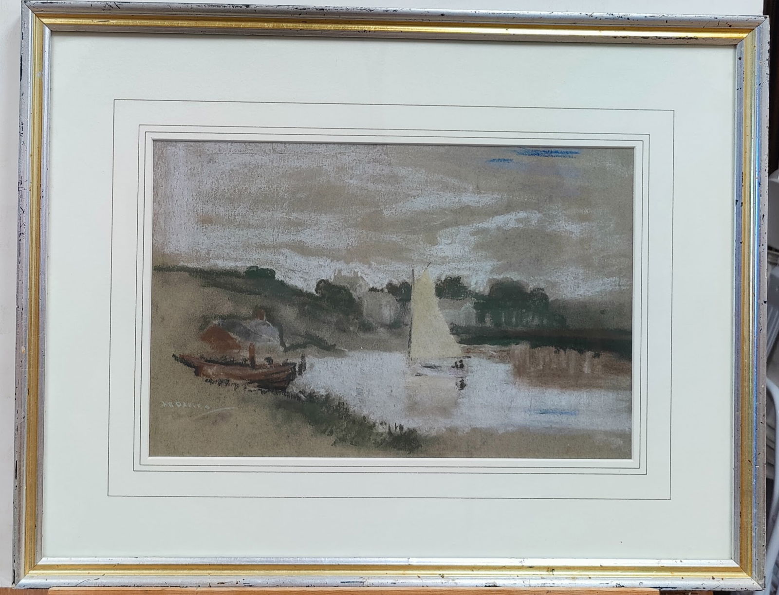 Arthur E. Davies Bucolic Pastel Landscape by the River (1 of 3)