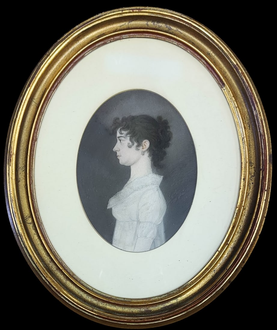 19th c. Unsigned W/C Portrait Alice Marsh, Wilton, Conn (1 of 4)