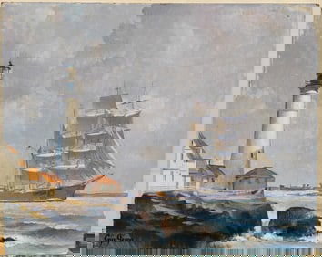 Guy Peron O/B Sailing Ship, Portland, Maine Lighthouse